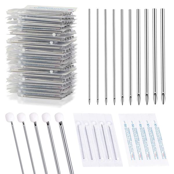 Autdor Ear Nose Piercing Needles - 50pcs Mixed Piercing Needles 12G 14G 16G 18G and 20G Hollow Needles for Ear Nose Navel Nipple Lip Tongue Piercing Kits Piercing Tools