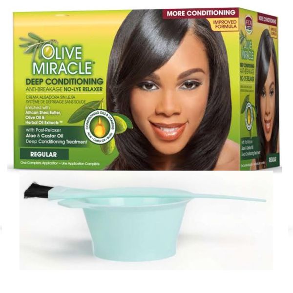 Olive Miracle Conditioning Anti-Breakage Hair Relaxer, 1 kit WITH BRUSH AND MIXING BOWL