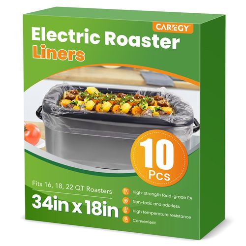 CAREGY Electric Roaster Liners 34 x 18 Inch 10 Counts Disposable Roaster Liners Fits 16, 18, 22 Quarts Roasters, Roasting Oven Liners Cooking Bags for Immediate Cleanup