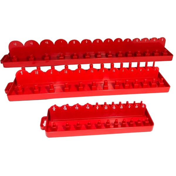 3 Piece Imperial/AF Socket Holders - Durable ABS Trays/Rails for 1/4", 3/8" & 1/2" Sockets