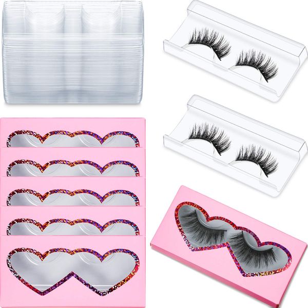 60 Pieces Empty Eyelashes Packaging Box and Tray, 30 Pieces Empty Eyelash Boxes Lash Box Packaging Empty Lash Box with 30 Pieces Empty Eyelash Tray False Eyelashes Storage Box Lid Tray (Pink)