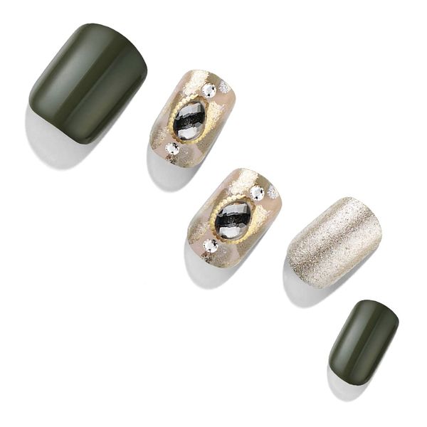 Dashing Diva Magic Press MJP077PR Gel Nail Stickers, Artificial Nails, Color Gel, Design, For Hands, Color: Diamond Khaki, Shape: Square, Standard, Average