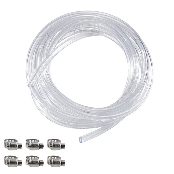 15 Feet - MRbrew Homebrew Beer Line Tubing, 3/16" ID 7/16" OD Clear Vinyl Tubing Draft Beer Dispensing Food Grade Hose for Kegerator, Beer Tower, D Coupler, Wine Beer Making Beer Hose with Hose Clamps