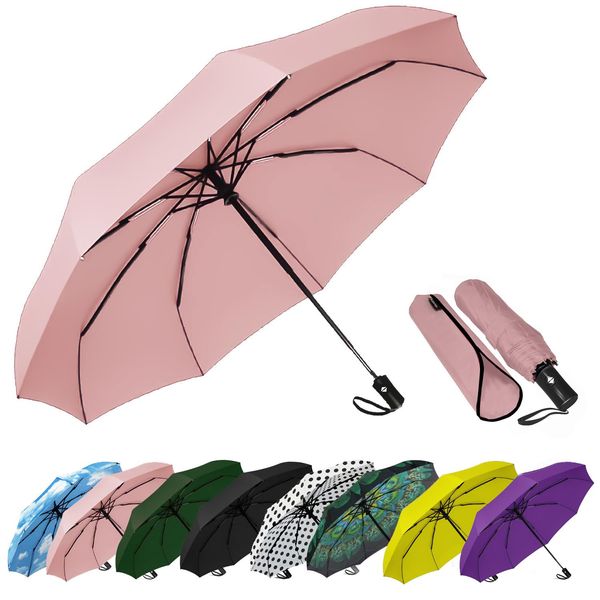 SIEPASA Windproof Travel Compact Umbrella-Automatic Umbrellas for Rain-Compact Folding Umbrella, Travel Umbrella Compact, Small Portable Windproof Umbrellas for Men Women Teenage.(Pink)