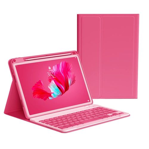 KMXDD Keyboard Case Compatible with iPad (A16) 11th Generation 11 Inch 2025, iPad 10th Generation 10.9 inch 2022 Case with Detachable Cute Candy Color Keyboard Cover,Begonia Red