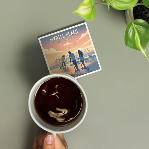 Myrtle Beach, South Carolina, Lithograph, Enjoy The Ride, Longboards and Scooters (Absorbent Ceramic Coaster, Single, Cork Back, Kitchen Table Decor)