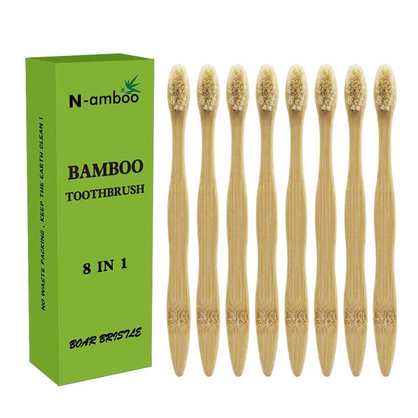 N-amboo Bamboo Toothbrush Boar Bristles 100% Biodegradable and Natural 8 Pieces of One Pack