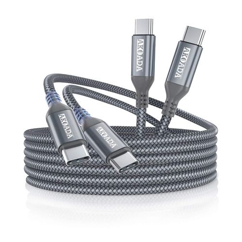 AkoaDa 2Pack USB C to USB C 100W Cable 6.6 FT 5A, for iPhone 15 Type C to Type C Charging Cable Compatible with iPhone 15/Plus/15 Pro/Pro Max, MacBook Pro, Samung Galaxy S23,iPad Pro/Air 5/4 etc,Grey