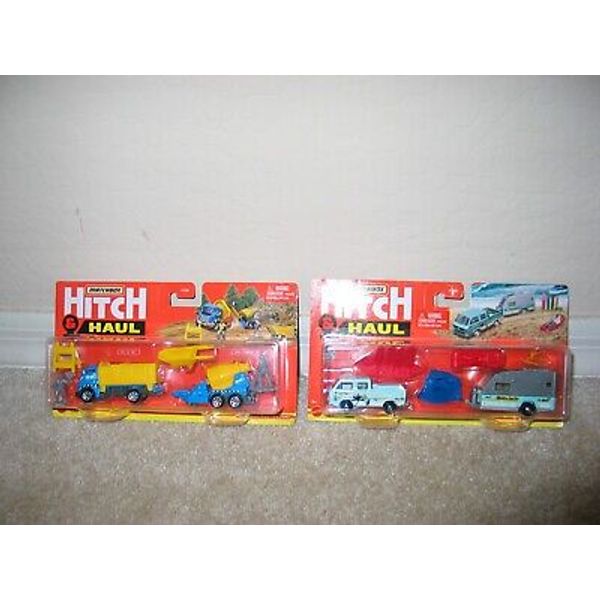 Lot of 2 Matchbox Hitch & Haul construction cement mixer wave rider trailer NEW