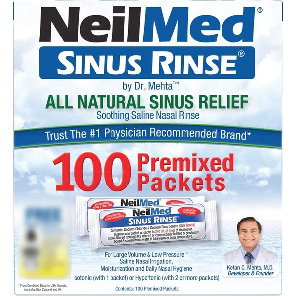 NeilMed RDC10130821 Sinus Rinse, Premixed Packet, 100 Count