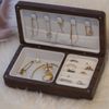 Accessory Case, Storage, Wooden, Compact, Large Capacity, Rectangular, Stylish, Portable, Includes Small Necklace Holder, For Present, Available in 2 Materials (Dark Brown)