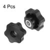 sourcing map 4pcs Star Knobs M10 Female Thread 48mm Head Plastic Through Hole Brass Screw-in Clamping Handles Threaded Hand Knobs, Black