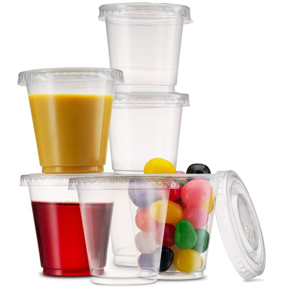 Disposable Plastic 3 Oz shot Cups Good for Condiments, Jello Shots, Tasting, Sauce, Dipping, Samples, Clear and Fully Transparent (Cold Cup) (3 OZ - 100 Sets)