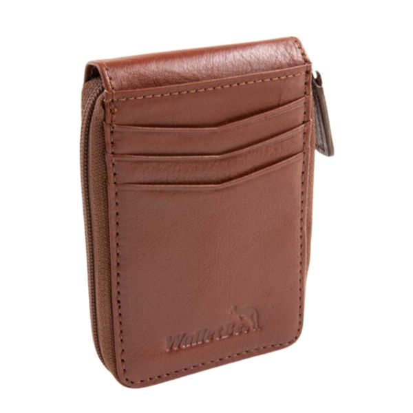 WalletBe Men's Wallet RFID Thin Zipper Front Pocket Inner ID Whiskey