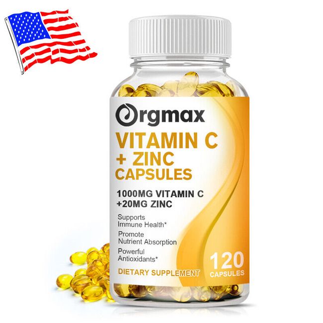 Vitamin C & Zinc Capsules 1000mg Complex Supplement Vegetarian 120 Capsules