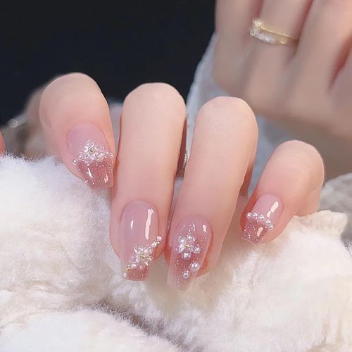 Nail Tip, Long Nail Tip, 24 Pieces, Glitter, Glossy, 3D Korea, Popular, Stylish, Gel, 3D Nail Tip, Cute, Long Nail Tip, Bride Nail, Handmade Nail Tip, Double-sided Tape, Butterfly, Ribbon, Nail Seal,