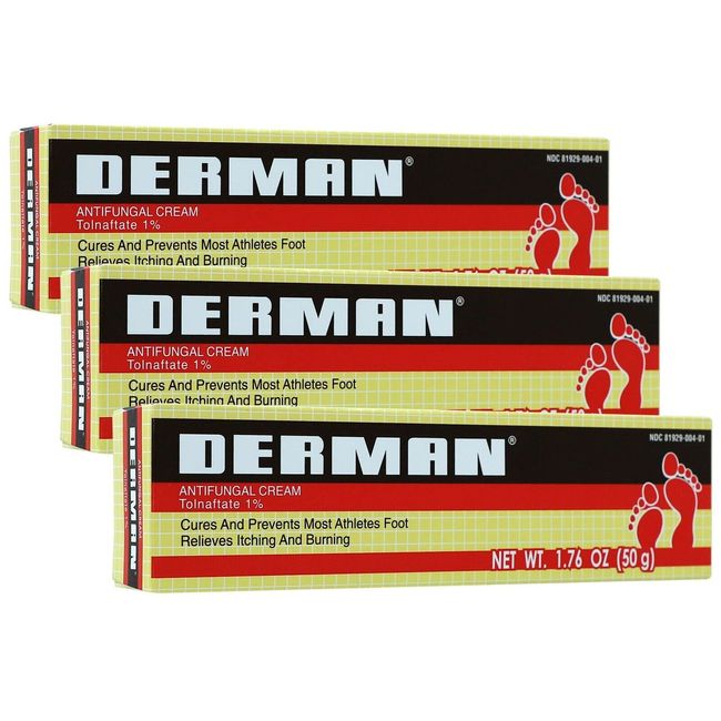 Derman Antifungal Cream. For the Treatment of Athlete's Foot. 1.76 oz. Pack of 3