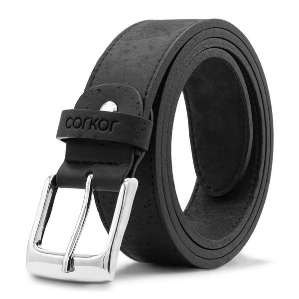 Corkor Men's Cork Belt – Vegan Leather – Black Belt for Men Casual Wear - Natural Friendly Non-Leather 1.38-inch Wide 34"
