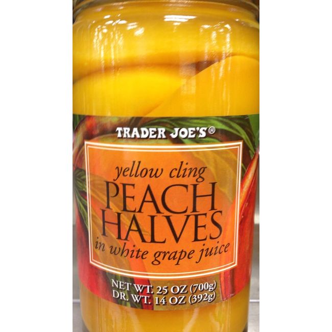 Trader Joes Yellow Cling Peach Halves in White Grape Juice