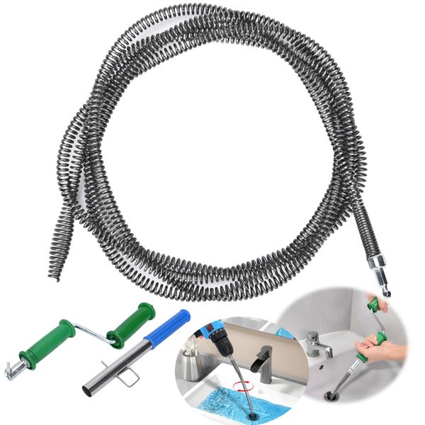 ohbien Rohrreinigungsspirale ø 10mm 3m Abflussreiniger Spirale mit Hilfsantrieb, Manuelle Oder Elektrische Verwendung, Reinigungsspirale für Küche, Bad und Dusche Waschbecken