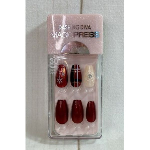 Dashing Diva Magic Press On Nails Long Coffin Christmas Red Present Party PO509