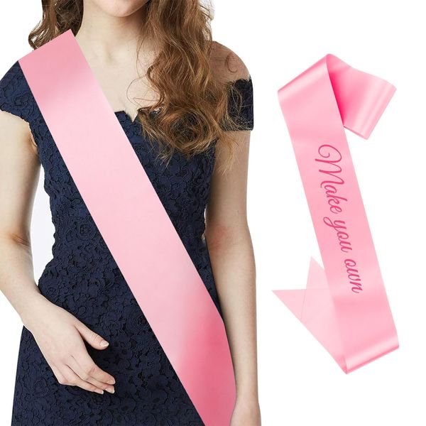 CIEHER Pink Sash Blank Satin Sash Bride Sash Custom Sash Prom Court Sash Mommy to Be Sash Birthday Sash Bride to Be Sash Bachelorette Sash 2024 Graduation Sash Party Decorations, Make Your Own