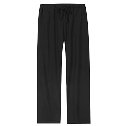 Vulcandon Men's Pajama Pants, 100% Cotton, Loungewear, Bottoms, Gentle on the Skin, Sweat Absorbent, Breathable, Loungewear, Comfortable Sleep, Pajama Bottoms, Black