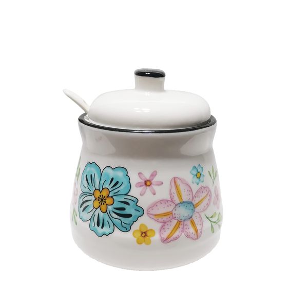 MaoYaMao Ceramic Sugar Bowl with Lid and Spoon Salt container Sugar Holder for Coffee Bar,Home and Kitchen 12oz