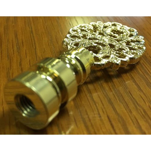 Royal Designs Oval Filigree 2.25" Lamp Finial for Lamp Shade, Polished Brass - Set of 2