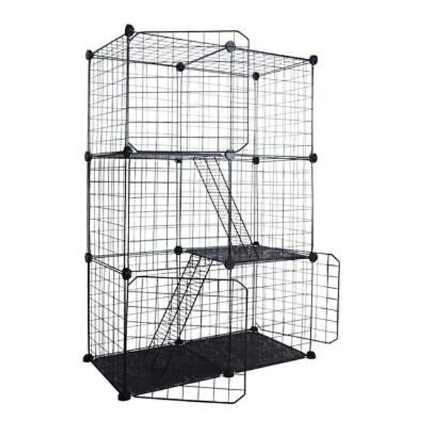 3 Tier Cat Cage Foldable Metal Pet Playpen Easy DIY Installation 24 Piece Set