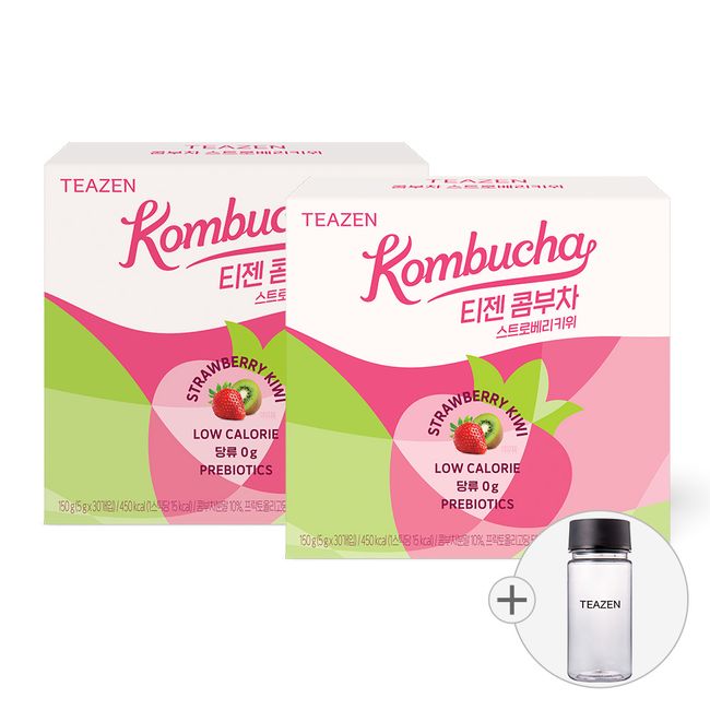 Teazen Kombucha Strawberry Kiwi 30 sticks x 2 boxes (bottle included)