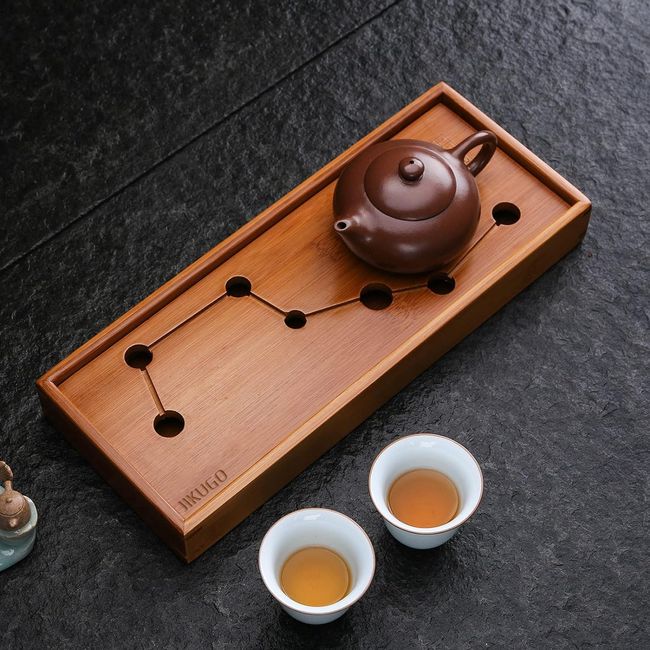 JIKUGO Seven Stars Bamboo Tea Tray - Tea Tray Gongfu,Chinese Tea Set,Bamboo Japanese/Chinese Gongfu Tea Table Serving,Water Storage Bamboo Tea Table