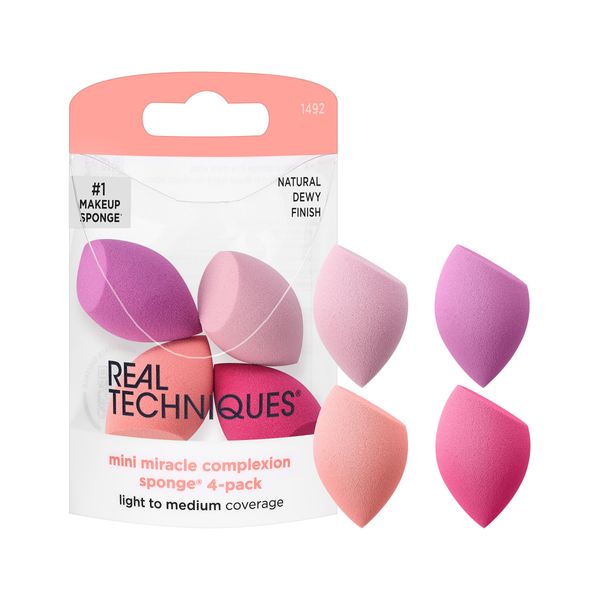 Real Techniques Mini Miracle Complexion Sponges, Small Makeup Blending Sponges, For Foundation & Concealer, Mini Size for Under Eyes & Touch-Ups, Natural Makeup, Packaging May Vary, 4 Count