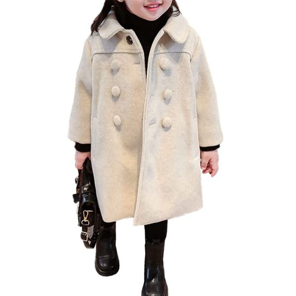 GLIGLITTR Toddler Baby Girl Winter Coat Dress Coat Warm Jacket Long Sleeve Button Trench Coat Kids Peacoat Outwear Clothes(3-4T, Beige)