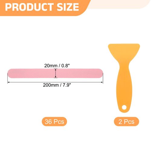 uxcell 36pcs Non-Slip Bathtub Stickers, Anti-Slip Shower Stickers Showers Treads Strip Shaped Appliques with 2 Pcs Scraper for Bath Tub Shower Stairs, Pink