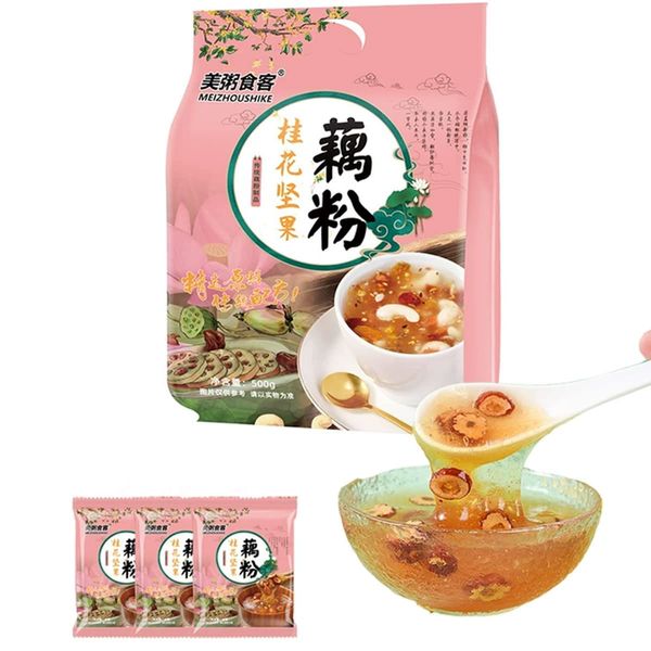 Sweet scented osmanthus, nut and lotus root powder soup17.63oz/500g Instant nutritious breakfast(35.5g*14 bags) Fast food porridge 桂花坚果藕粉