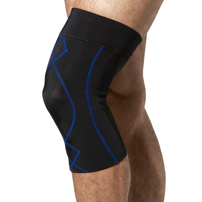 CW-X Men's Stabilyx Knee Support Compression Sleeve, Black/Blue, Medium