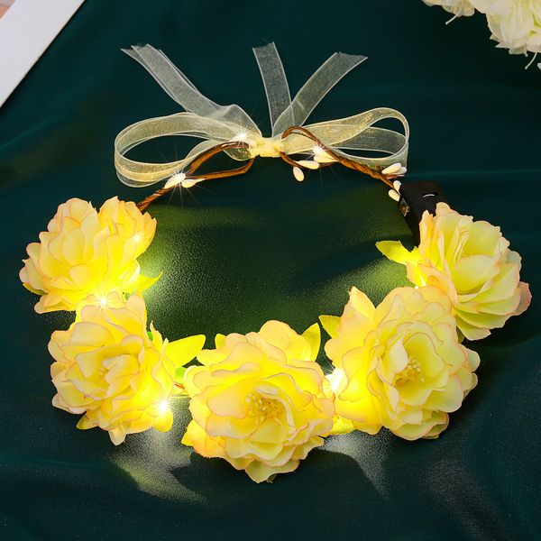 Fashband Light Up Flower Crown Headbands LED Floral Hair Wreath Bridal Headband Garland Headpiece Festival Headdress for Women (B)