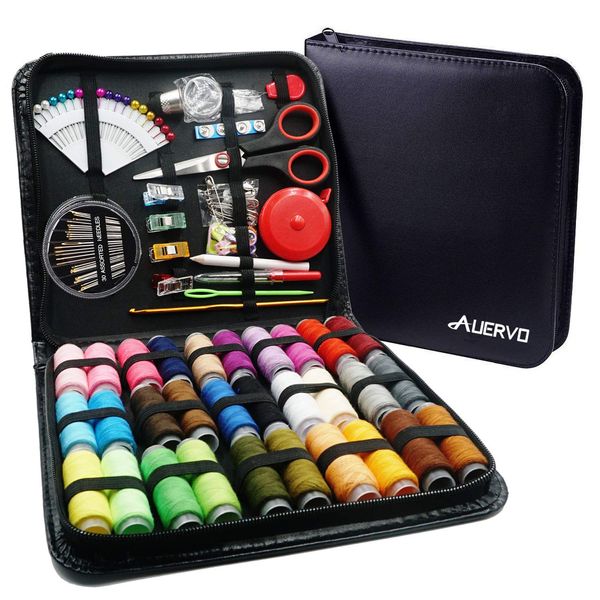 Sewing Kit,AUERVO 116 Premium Sewing Supplies with PU Case, 30 XL Thread Spools,Mini Sewing Kits for DIY, Beginners,Emergency,Kids,Summer Campers, Travel and Home, with Scissors,Thimble,Thread,Needle