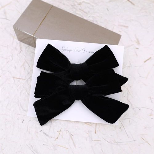 Vintage Velvet Bow Hair Clips for Baby Girl Kids Women Fall Velvet Christmas Hair Bows Barrettes Accessories (2 pcs Black)