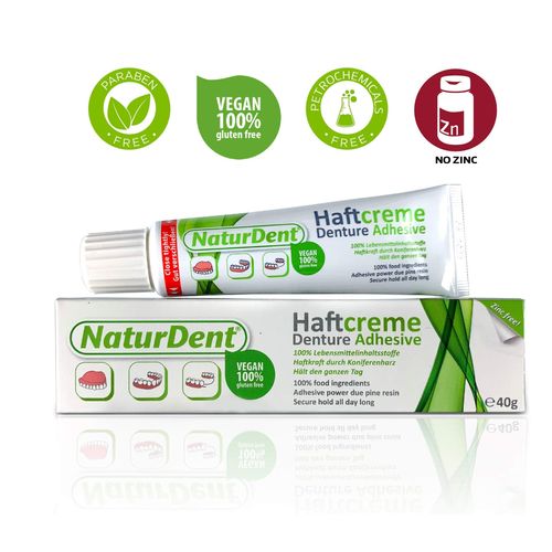 Natural Strong Denture Adhesive NaturDent holds Dentures Longer and Stronger No Zinc No Petrochemical No Paraben No Yucky Taste