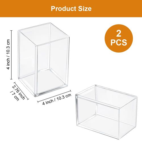 Pack of 2 Acrylic Pen Holder Desk, Pencil Holder Desk, Clear Acrylic Makeup Brush Holder, Acrylic Pencil Cup Stationery Organiser, Square Pen Holder for Office School (7 x 7 x 10.3 cm)