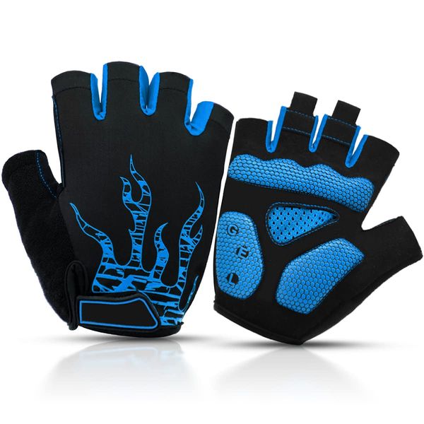 BTNEEU Fingerlose Fahrradhandschuhe mit Gel Mountainbike Handschuhe Halbfinger Männer, Atmungsaktiv Trainingshandschuhe Rennrad Handschuhe Radhandschuhe MTB Handschuhe für Damen Herren (blau, M)