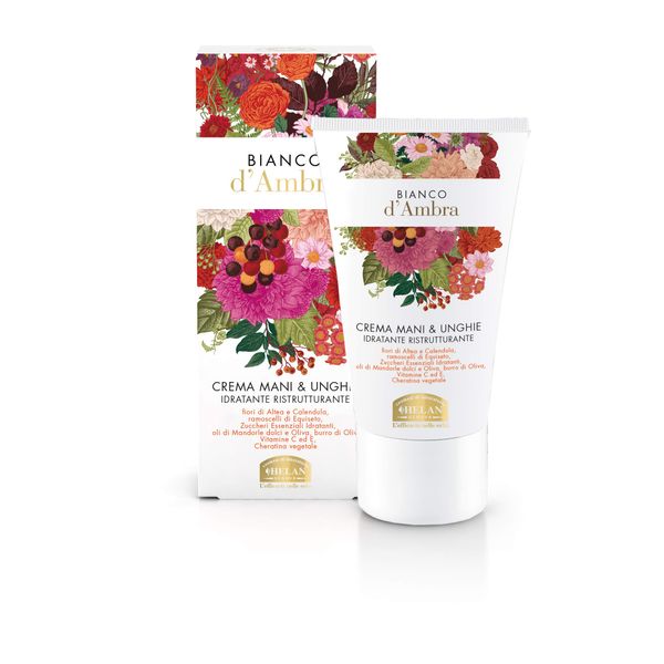 Helan, Bianco d'Ambra, Hand and Nail Cream, Nourishing Hand and Nail Moisturizer with Sweet Almond and Olive Oil - Dry and Chapped Hand Cream and Nail Strengthener, 50 ml - Made in Italy