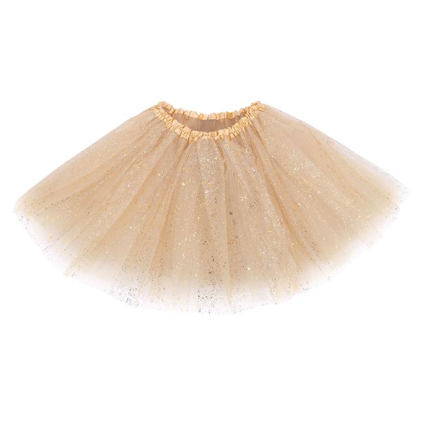 Simplicity Women's 3 Layered Tulle Sparkling Sequin Tutu Skirt, Golden Sequin