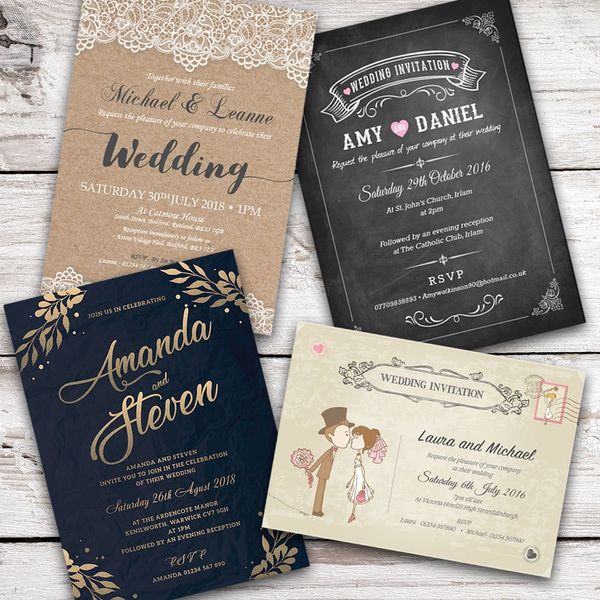 50 x Personalised Wedding Invitations/Invites, Day or Evening, Choose from 30 stunning designs FREE coloured Envelopes