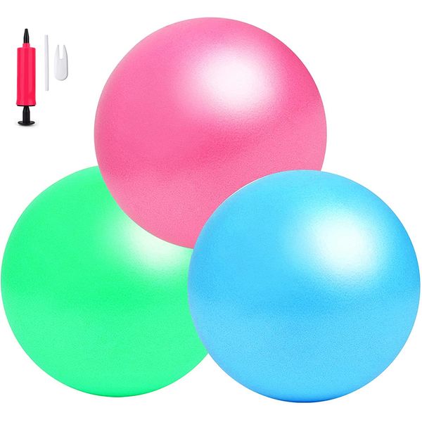 Pilates Balls, Set of 3, Yoga, Balance Balls, Pilates, Ballet, Physical Therapy, Stretching, Core Training, Beginners, Kids, Adults, Includes Pump, Suitable for Gym, Home, Office, etc. (C)