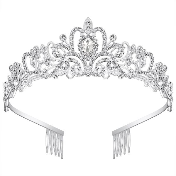 Tiaras for Women, Aicona Princess Crowns Silver Fairy Tiara for Girls Queen Crown Wedding Tiaras for Bride Crystal Headbands for Prom Birthday Halloween