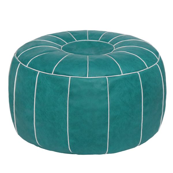 Thgonwid Unstuffed Handmade Moroccan Round Pouf Foot Stool Ottoman Seat Faux Leather Large Storage Bean Bag Floor Chair Foot Rest for Living Room, Bedroom or Wedding Gifts (Teal Blue)