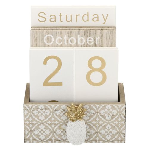 PATIKIL Vintage Wood Block Perpetual Calendar Wooden Month Week Date Display Block Desk Office Home Decoration Style 1 Brown